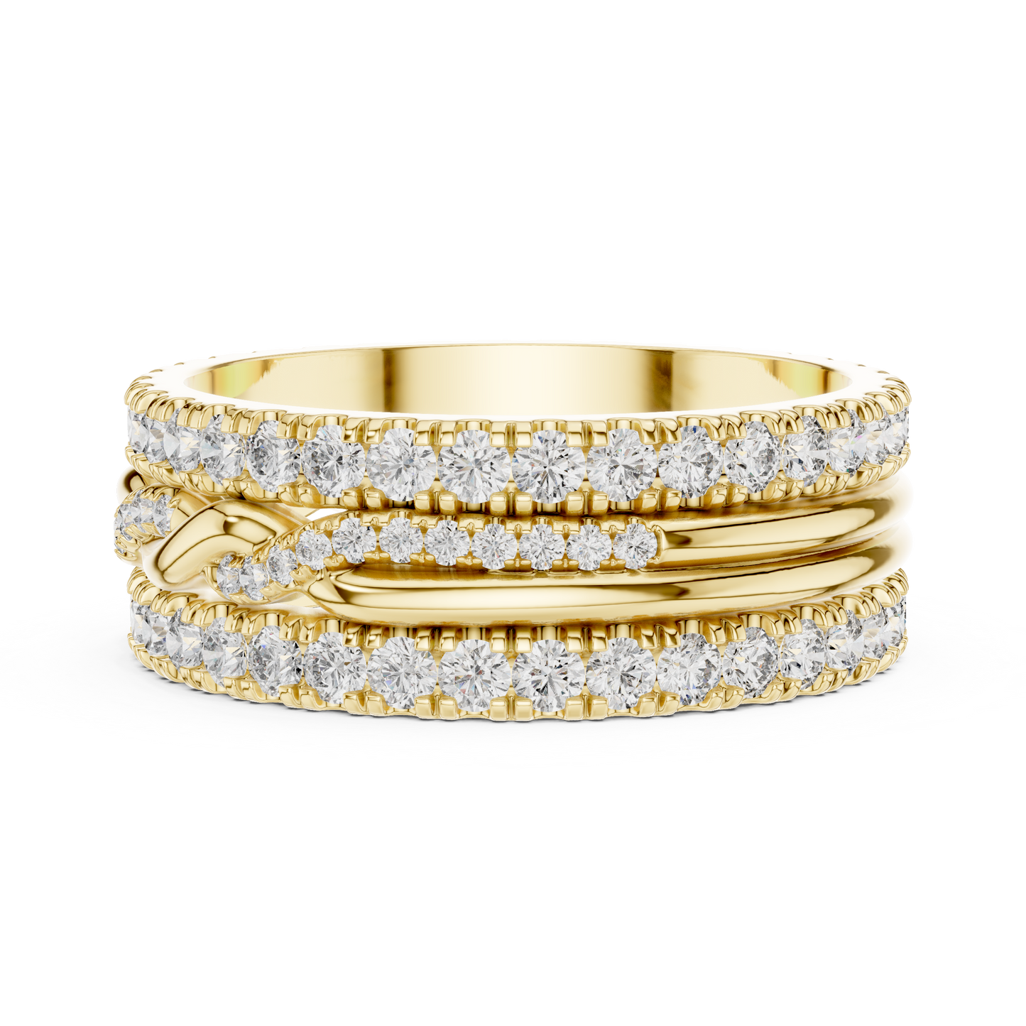 1.41ctw Round Diamond Multi-Row Interwoven Statement Ring - Solid Gold