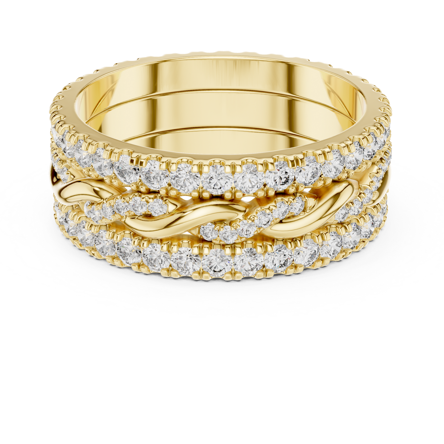 1.41ctw Round Diamond Multi-Row Interwoven Statement Ring - Solid Gold