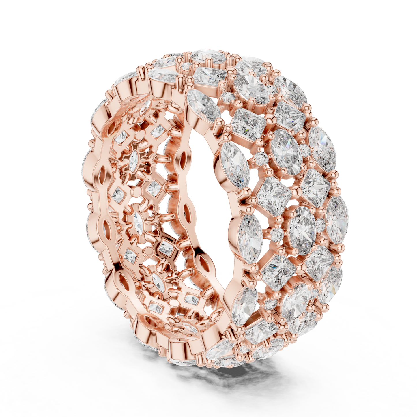 3.29ctw Mixed Shape Diamond Multi-Row Statement Ring - Solid Gold