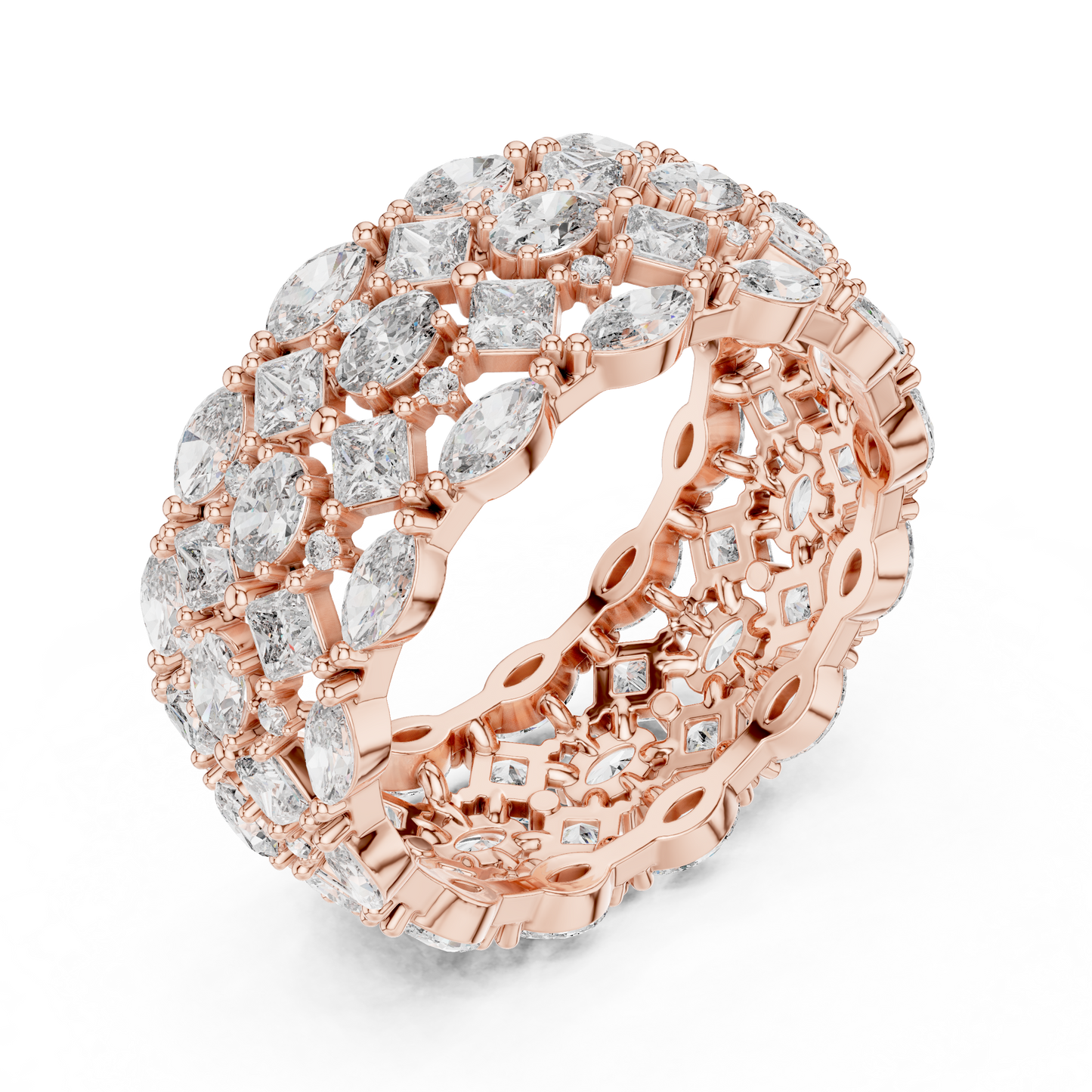3.29ctw Mixed Shape Diamond Multi-Row Statement Ring - Solid Gold