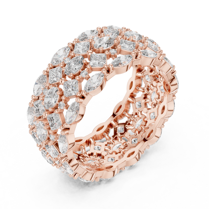 3.29ctw Mixed Shape Diamond Multi-Row Statement Ring - Solid Gold
