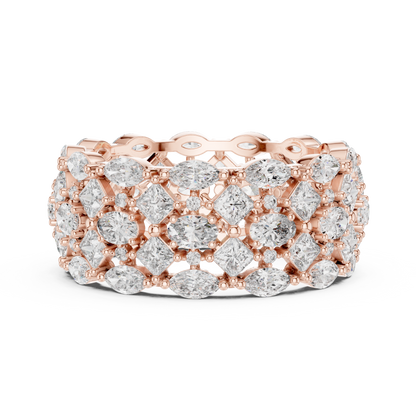 3.29ctw Mixed Shape Diamond Multi-Row Statement Ring - Solid Gold