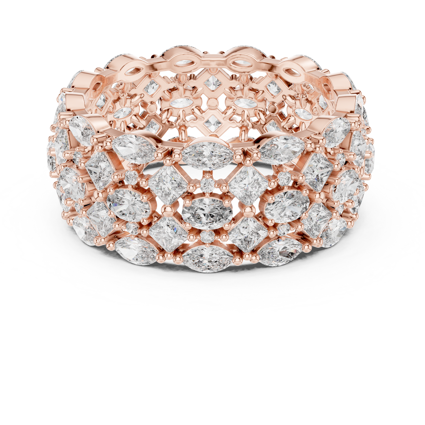 3.29ctw Mixed Shape Diamond Multi-Row Statement Ring - Solid Gold