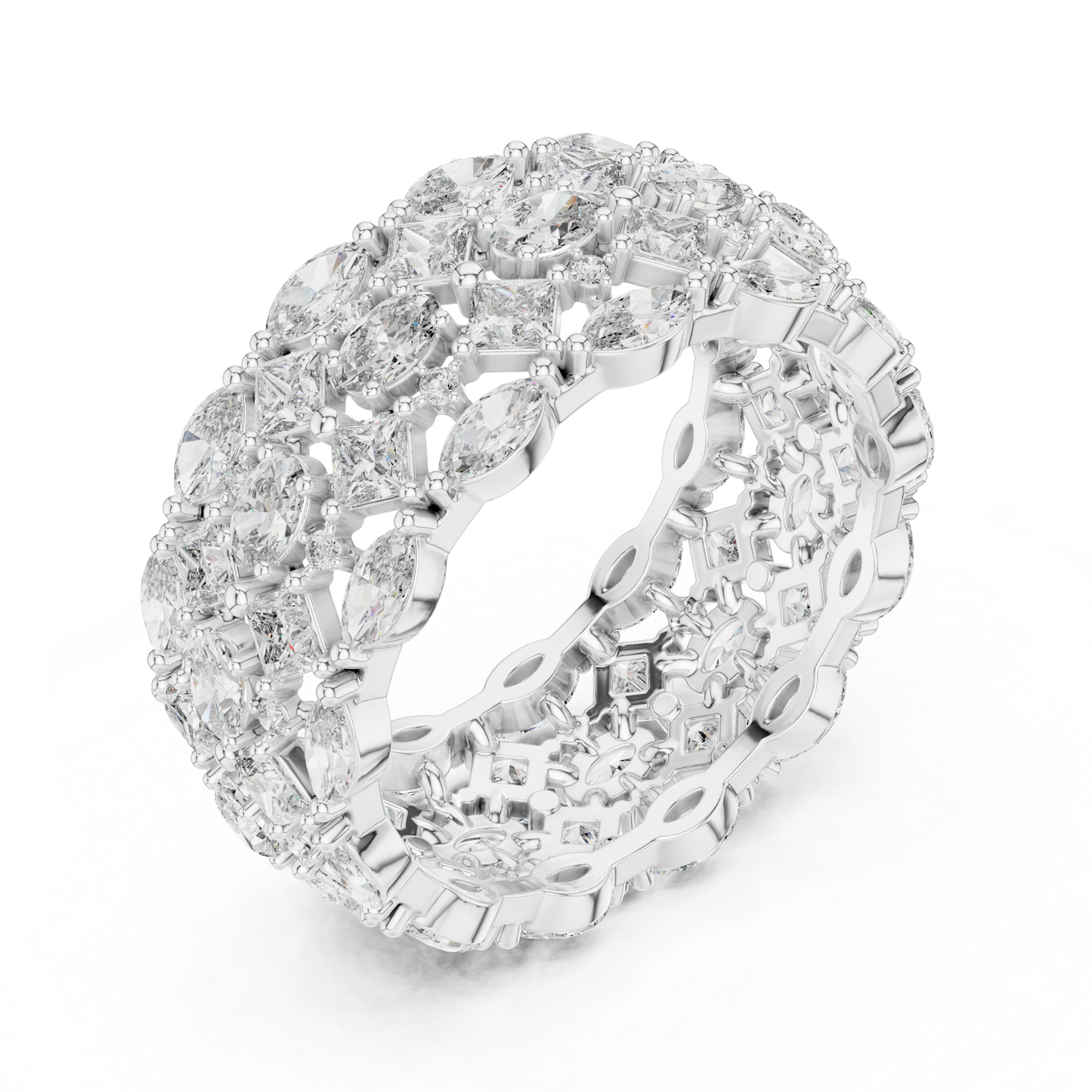 3.29ctw Mixed Shape Diamond Multi-Row Statement Ring - Solid Gold