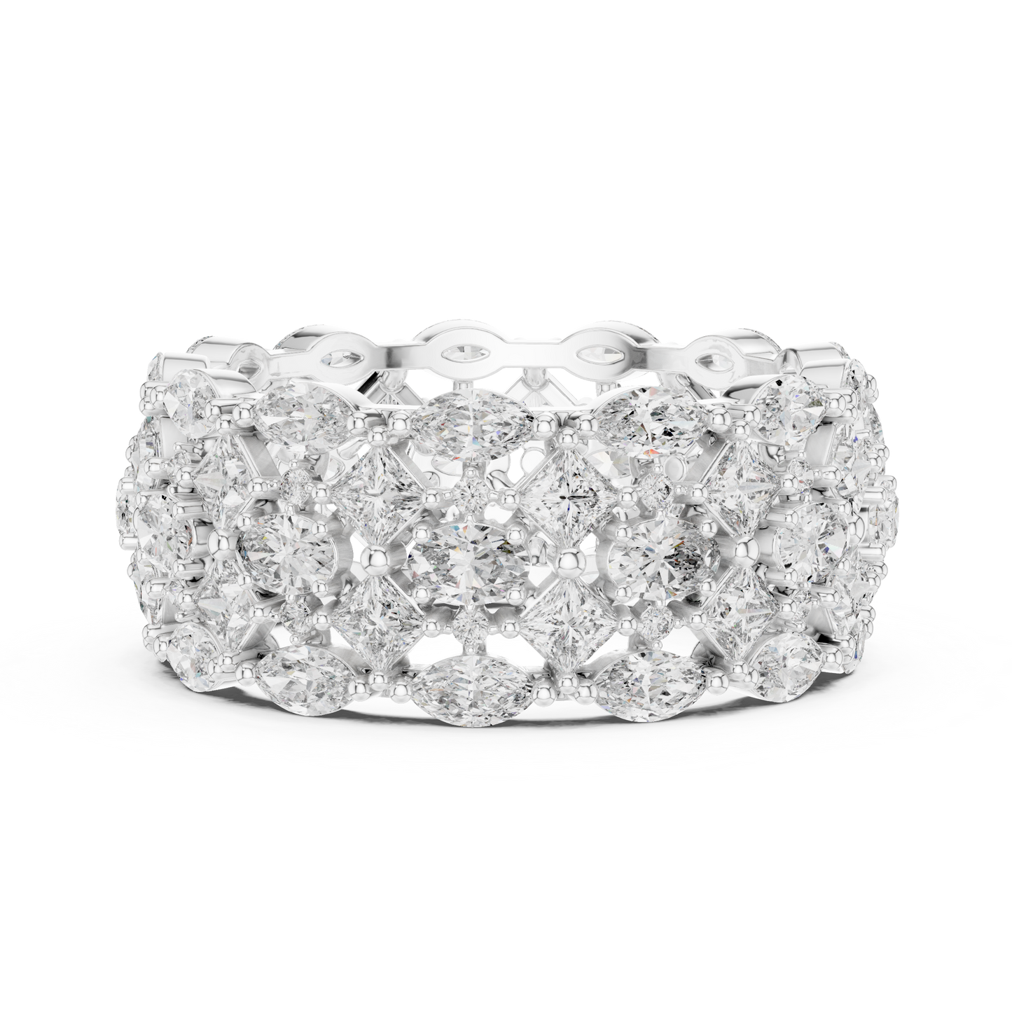 3.29ctw Mixed Shape Diamond Multi-Row Statement Ring - Solid Gold
