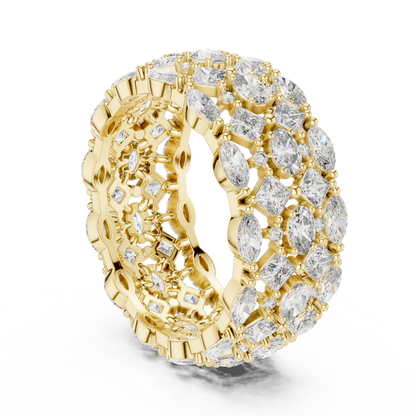 3.29ctw Mixed Shape Diamond Multi-Row Statement Ring - Solid Gold