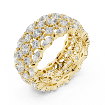 3.29ctw Mixed Shape Diamond Multi-Row Statement Ring - Solid Gold