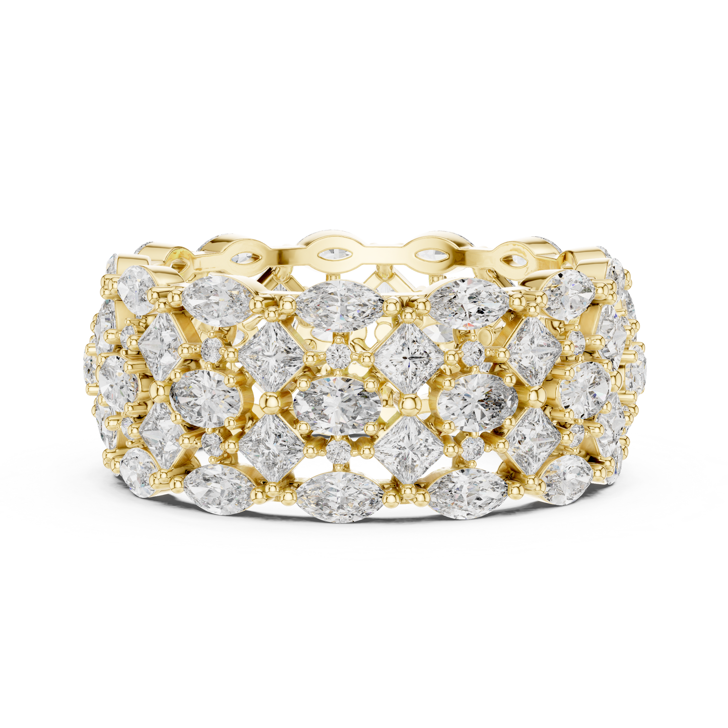 3.29ctw Mixed Shape Diamond Multi-Row Statement Ring - Solid Gold
