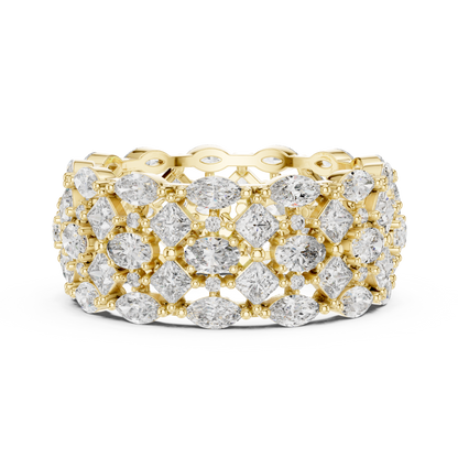 3.29ctw Mixed Shape Diamond Multi-Row Statement Ring - Solid Gold