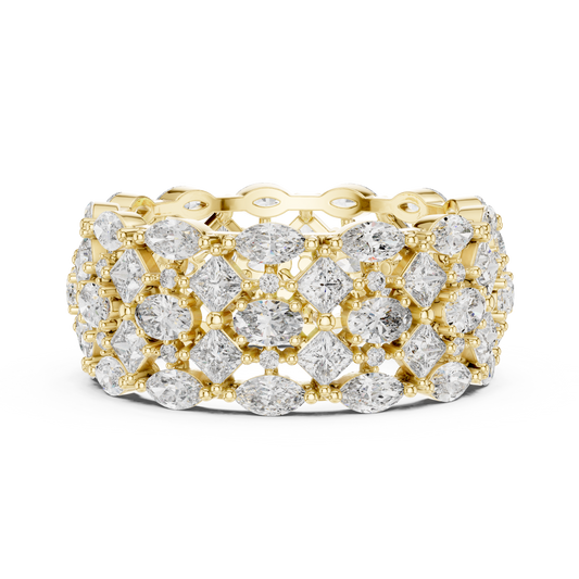 3.29 Carat Mixed Shape Diamond Multi-Row Statement Ring - Solid Gold