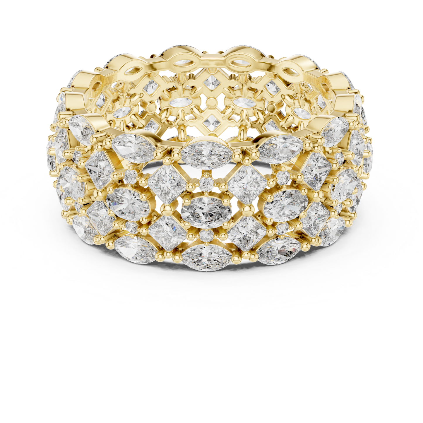 3.29ctw Mixed Shape Diamond Multi-Row Statement Ring - Solid Gold