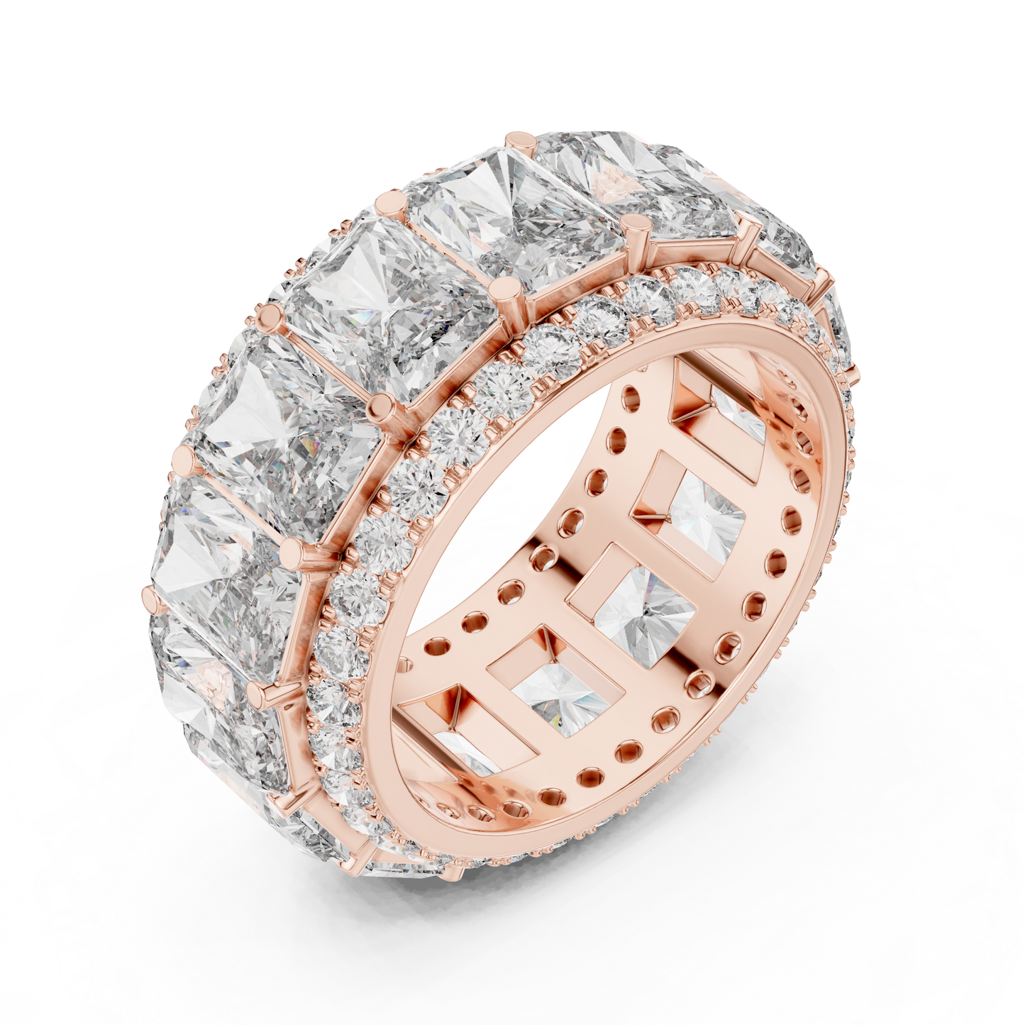 12.51ctw Radiant Cut Diamond Multi-Row Statement Band - Solid Gold