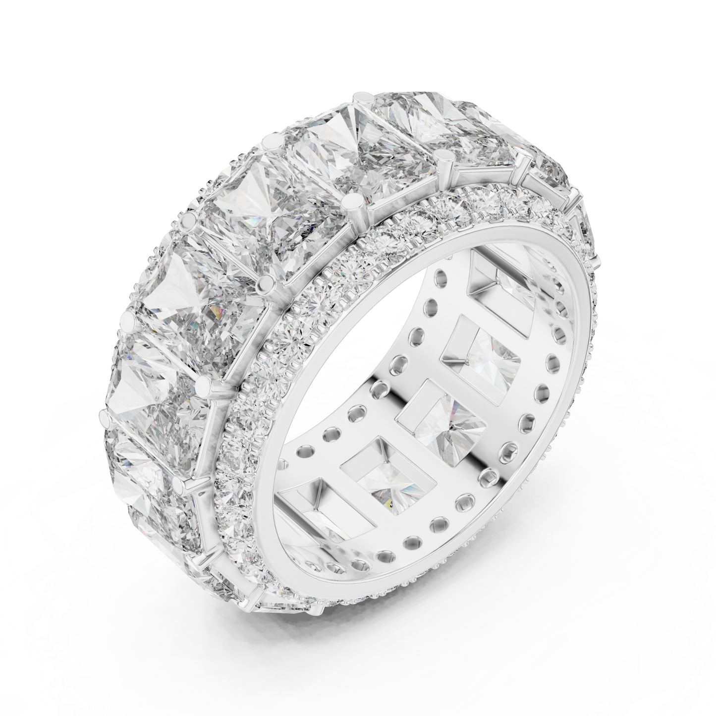 12.51ctw Radiant Cut Diamond Multi-Row Statement Band - Solid Gold