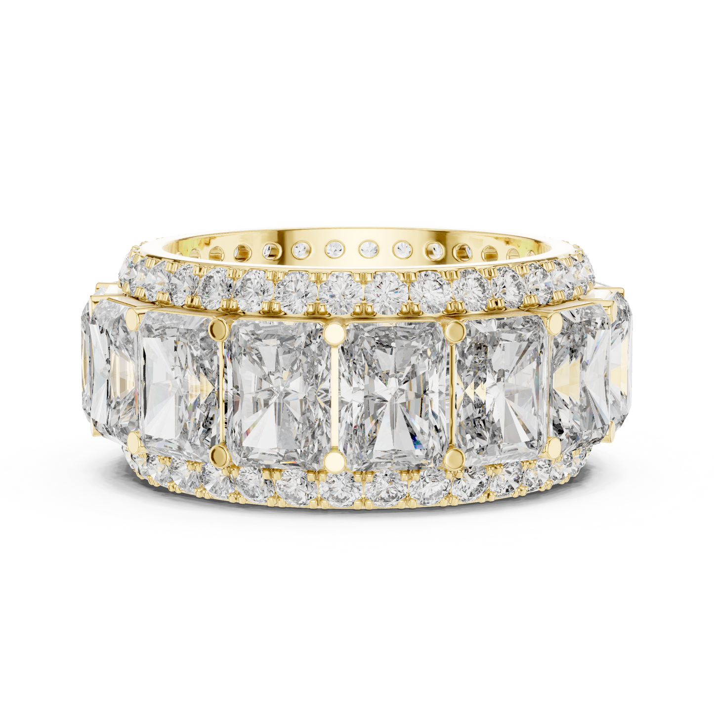 12.51ctw Radiant Cut Diamond Multi-Row Statement Band - Solid Gold