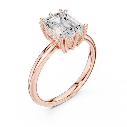 2.05ctw Emerald Cut Solitaire Ring with Hidden Halo | Yellow Gold