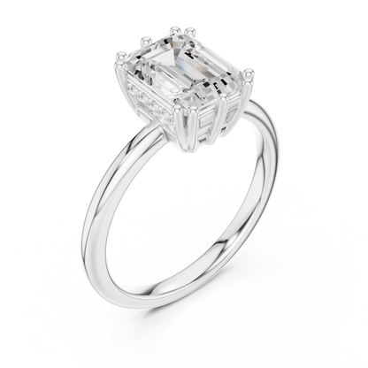 2.05ctw Emerald Cut Solitaire Ring with Hidden Halo | Yellow Gold