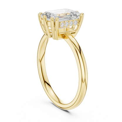 2.05ctw Emerald Cut Solitaire Ring with Hidden Halo | Yellow Gold