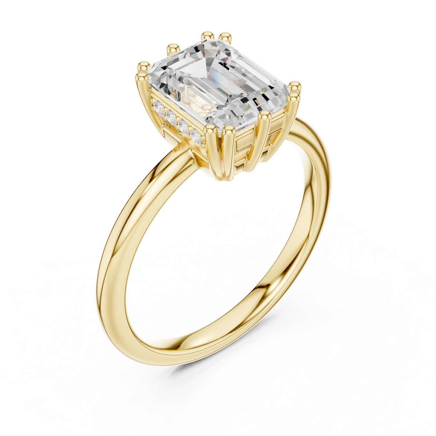 2.05ctw Emerald Cut Solitaire Ring with Hidden Halo | Yellow Gold