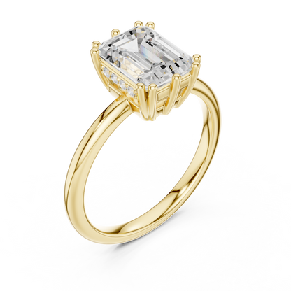2.05ctw Emerald Cut Solitaire Ring with Hidden Halo | Yellow Gold