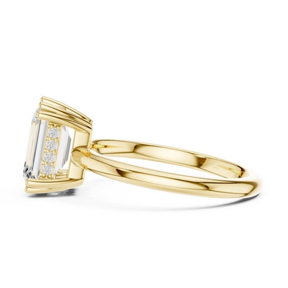 2.05ctw Emerald Cut Solitaire Ring with Hidden Halo | Yellow Gold
