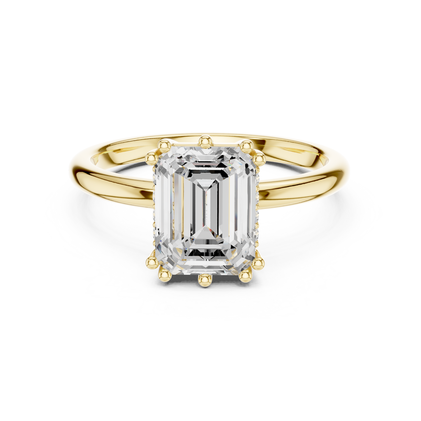 2.05ctw Emerald Cut Solitaire Ring with Hidden Halo | Yellow Gold