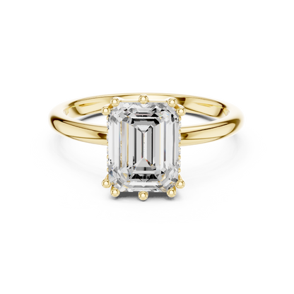 2.05ctw Emerald Cut Solitaire Ring with Hidden Halo | Yellow Gold