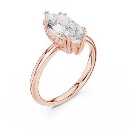 2.06ctw Marquise Cut Solitaire Ring with Hidden Halo | Yellow Gold
