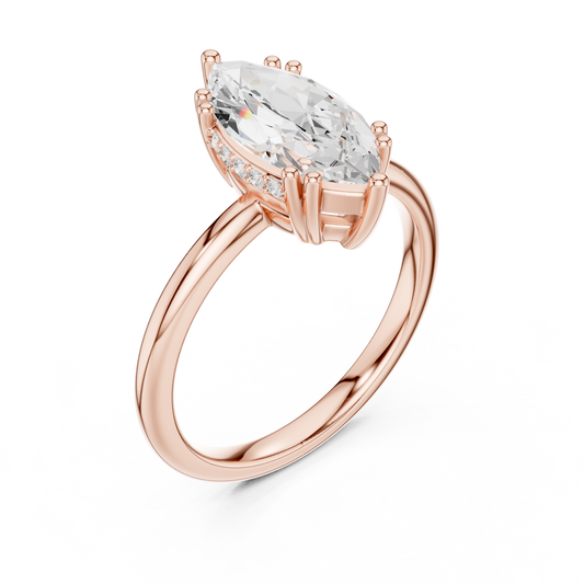 2.06ctw Marquise Cut Solitaire Ring with Hidden Halo | Yellow Gold