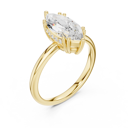 2.06ctw Marquise Cut Solitaire Ring with Hidden Halo | Yellow Gold