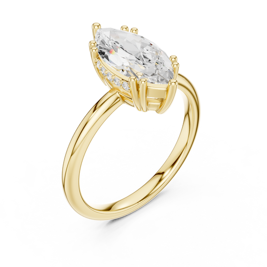 2.06ctw Marquise Cut Solitaire Ring with Hidden Halo | Yellow Gold