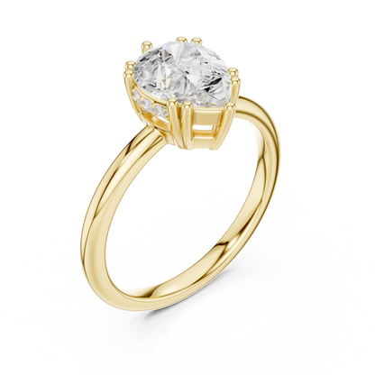2.04ctw Pear Cut Solitaire Ring with Hidden Halo | Yellow Gold