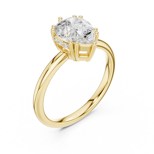 2.04ctw Pear Cut Solitaire Ring with Hidden Halo | Yellow Gold