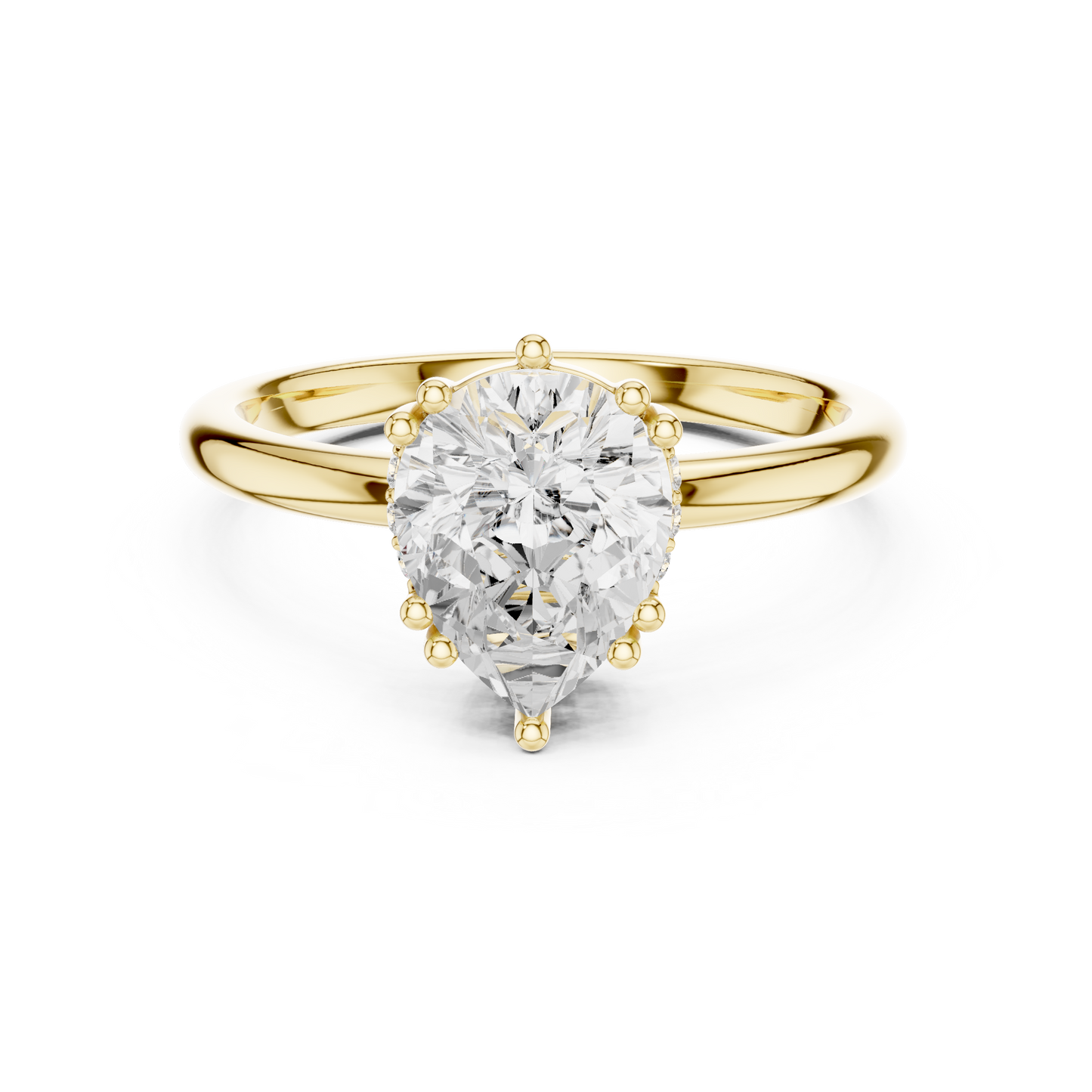 2.04ctw Pear Cut Solitaire Ring with Hidden Halo | Yellow Gold