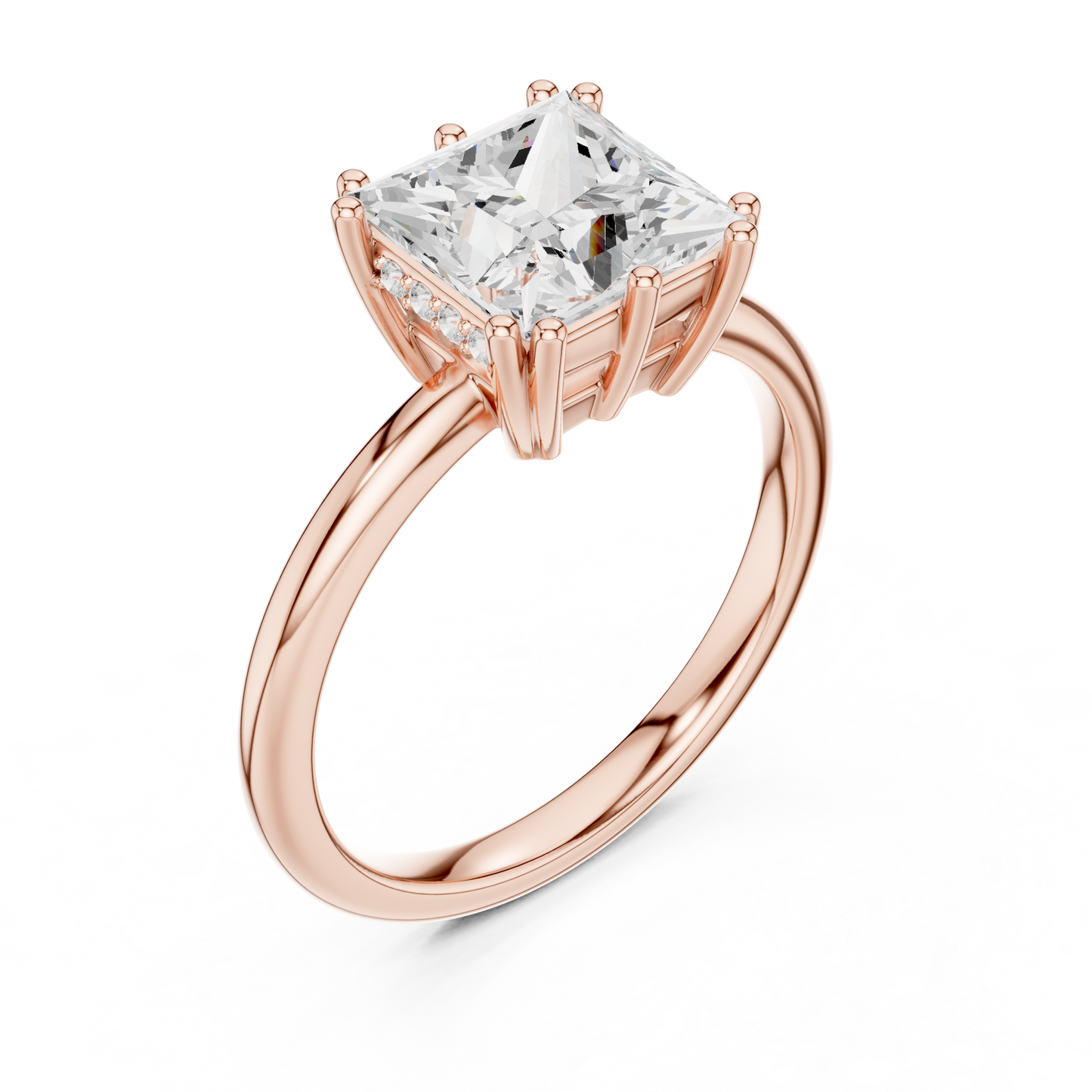 2.05ctw Princess Cut Solitaire Ring with Hidden Halo | Yellow Gold