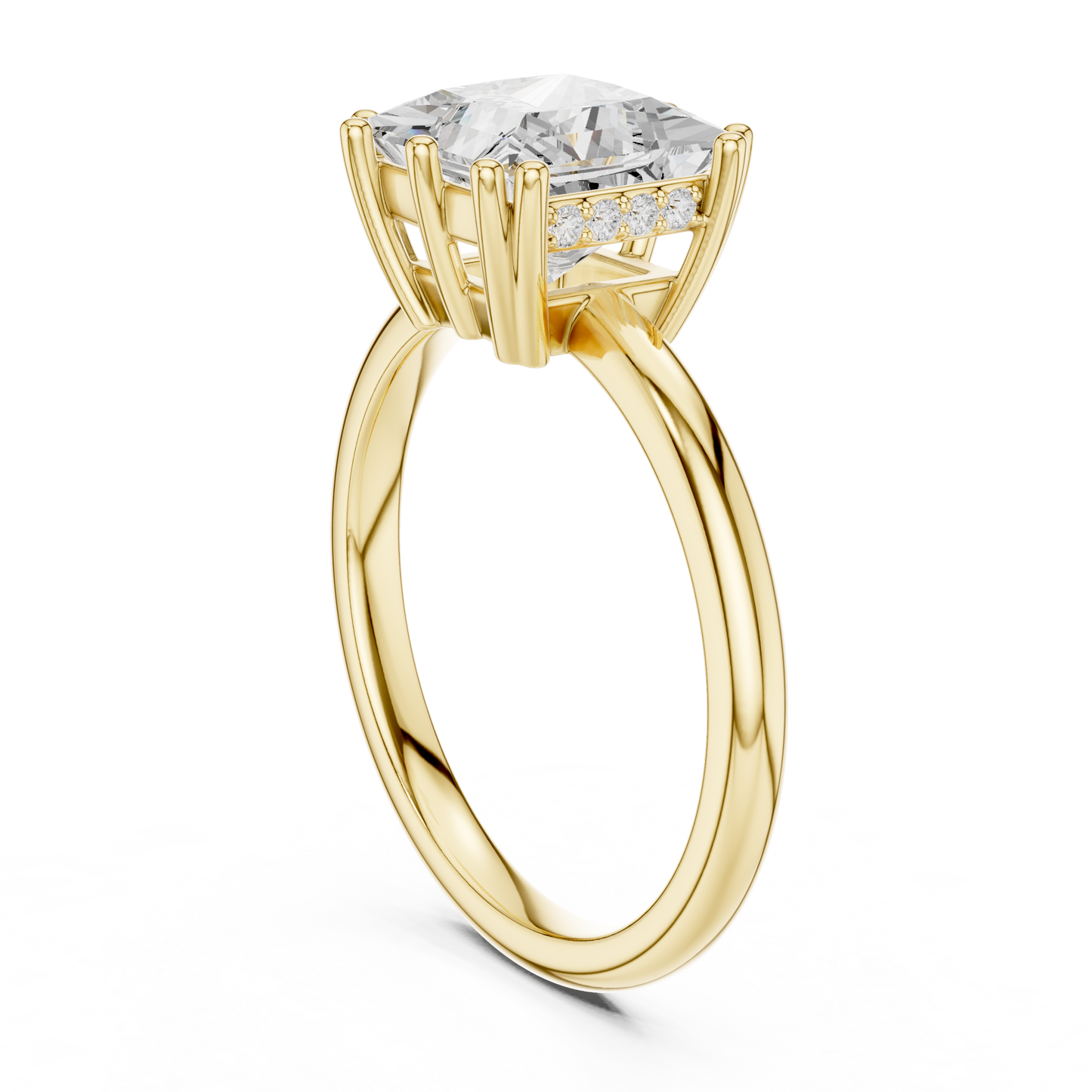2.05ctw Princess Cut Solitaire Ring with Hidden Halo | Yellow Gold