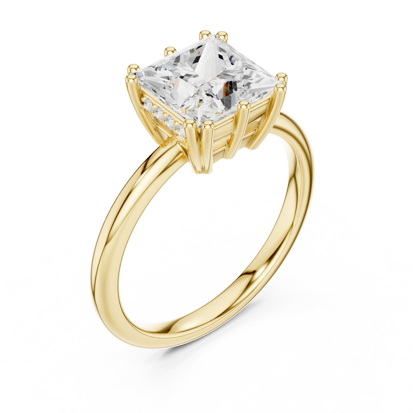 2.05ctw Princess Cut Solitaire Ring with Hidden Halo | Yellow Gold