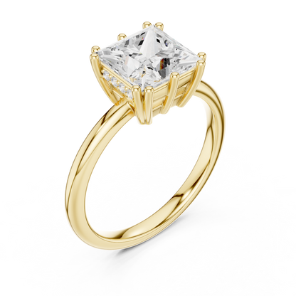 2.05ctw Princess Cut Solitaire Ring with Hidden Halo | Yellow Gold