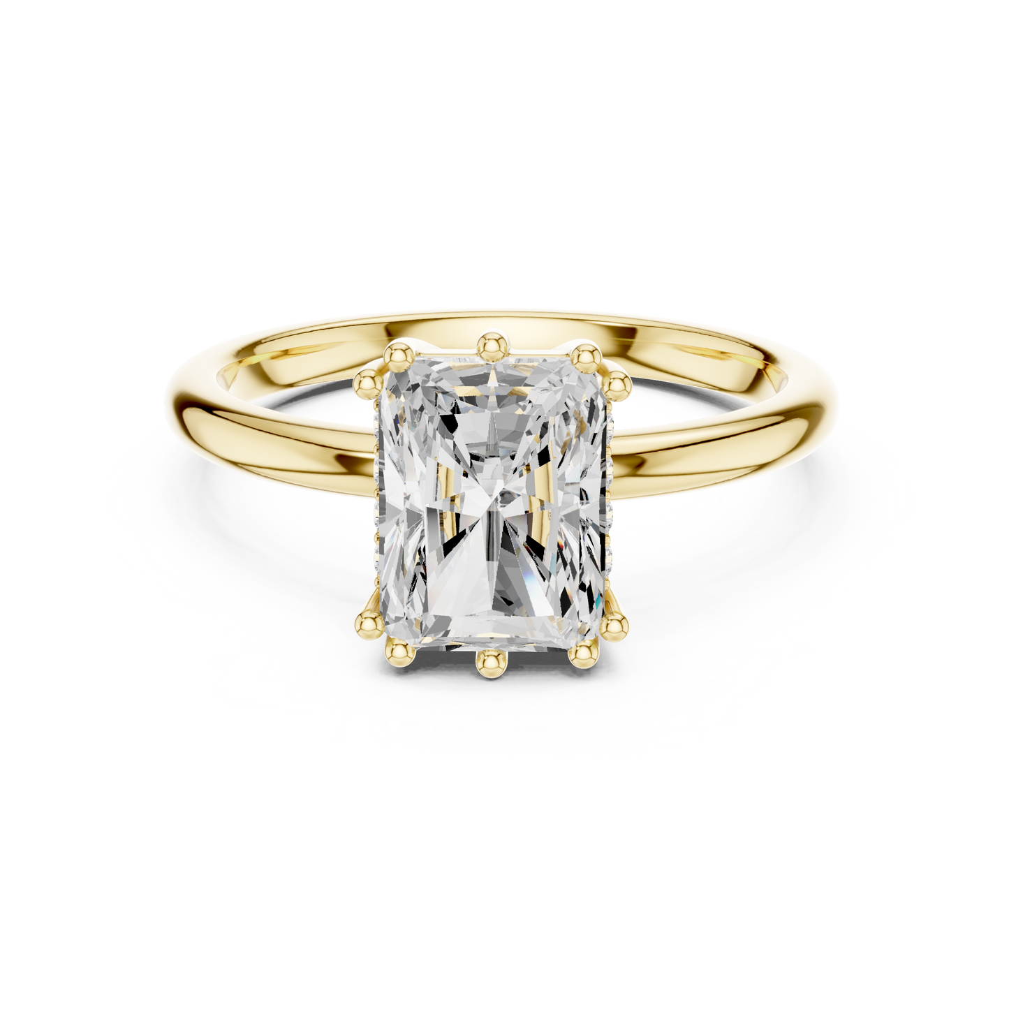 2.05ctw Radiant Cut Solitaire Ring with Hidden Halo | Yellow Gold