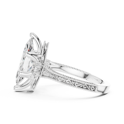 2.80 Carat Vintage Three-Stone Marquise Diamond Filigree Ring | Solid Gold