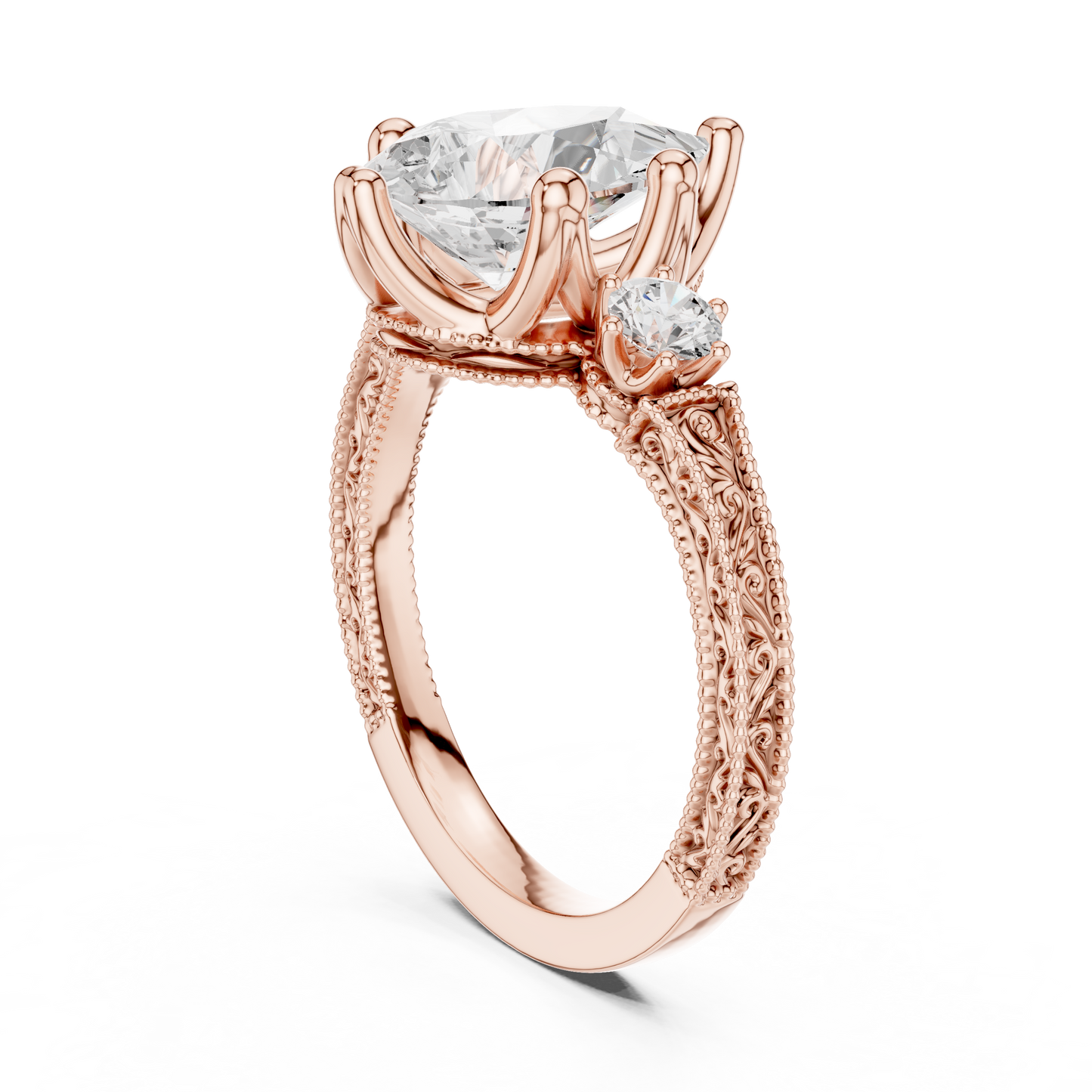 2.80 Carat Vintage Three-Stone Pear Diamond Filigree Ring | Solid Gold