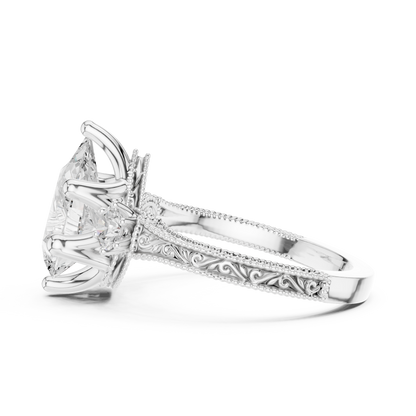 2.80 Carat Vintage Three-Stone Pear Diamond Filigree Ring | Solid Gold