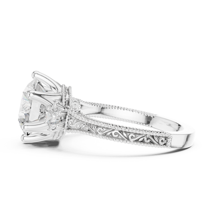 2.80 Carat Vintage Three-Stone Round Diamond Filigree Ring | Solid Gold