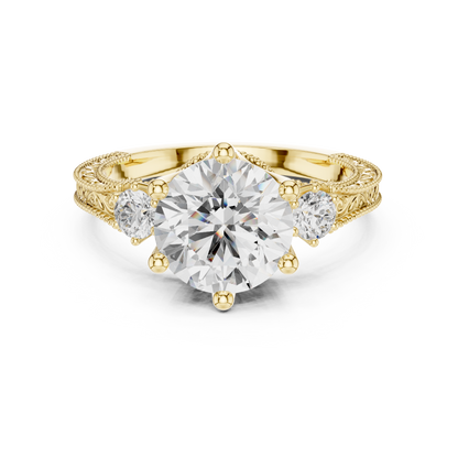2.80 Carat Vintage Three-Stone Round Diamond Filigree Ring | Solid Gold