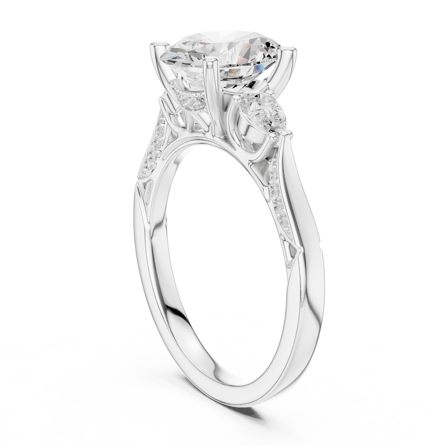 2.54ctw Oval-Cut & Pear Three-Stone Diamond Ring | Yellow Gold Pavé Band