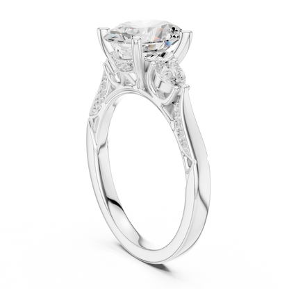 2.54ctw Oval-Cut & Pear Three-Stone Diamond Ring | Yellow Gold Pavé Band
