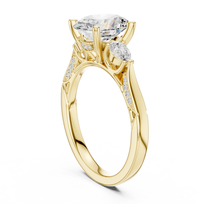 2.54ctw Oval-Cut & Pear Three-Stone Diamond Ring | Yellow Gold Pavé Band