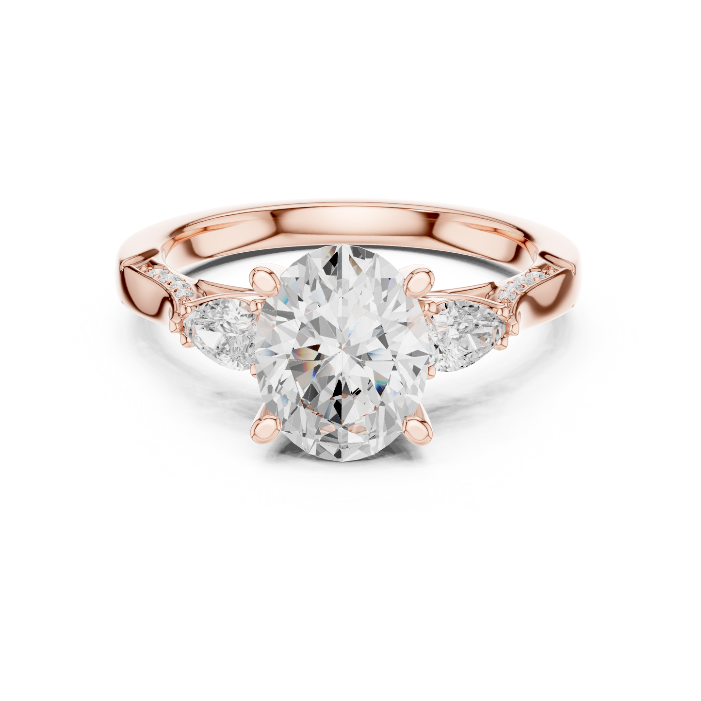 2.54ctw Oval-Cut & Pear Three-Stone Diamond Ring | Yellow Gold Pavé Band