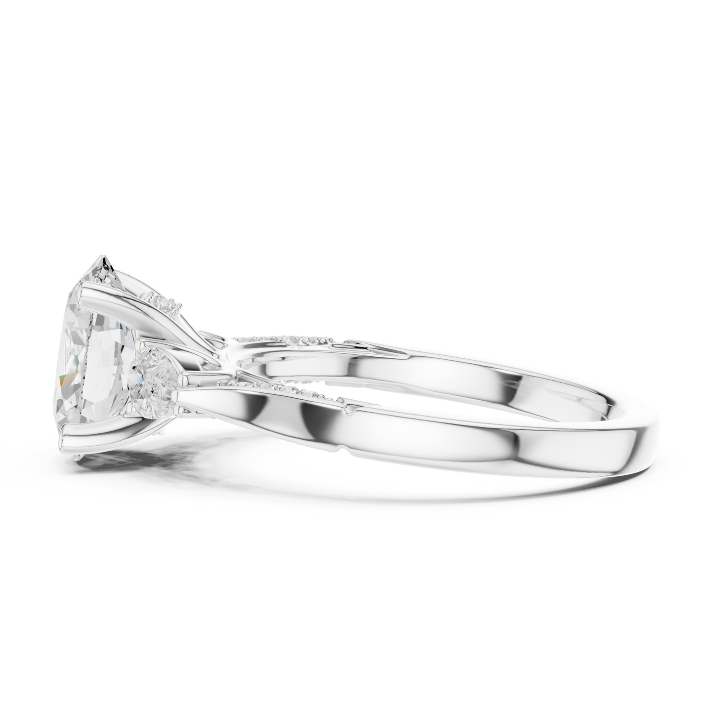 2.54ctw Oval-Cut & Pear Three-Stone Diamond Ring | Yellow Gold Pavé Band