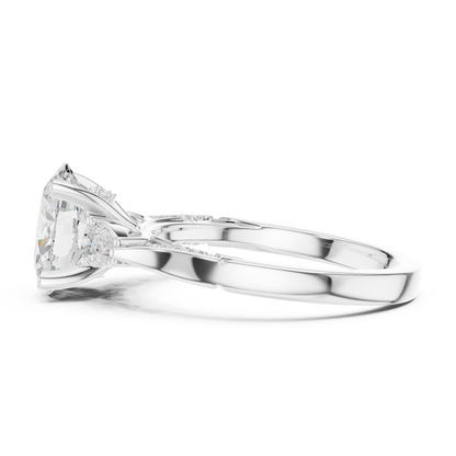 2.54ctw Oval-Cut & Pear Three-Stone Diamond Ring | Yellow Gold Pavé Band