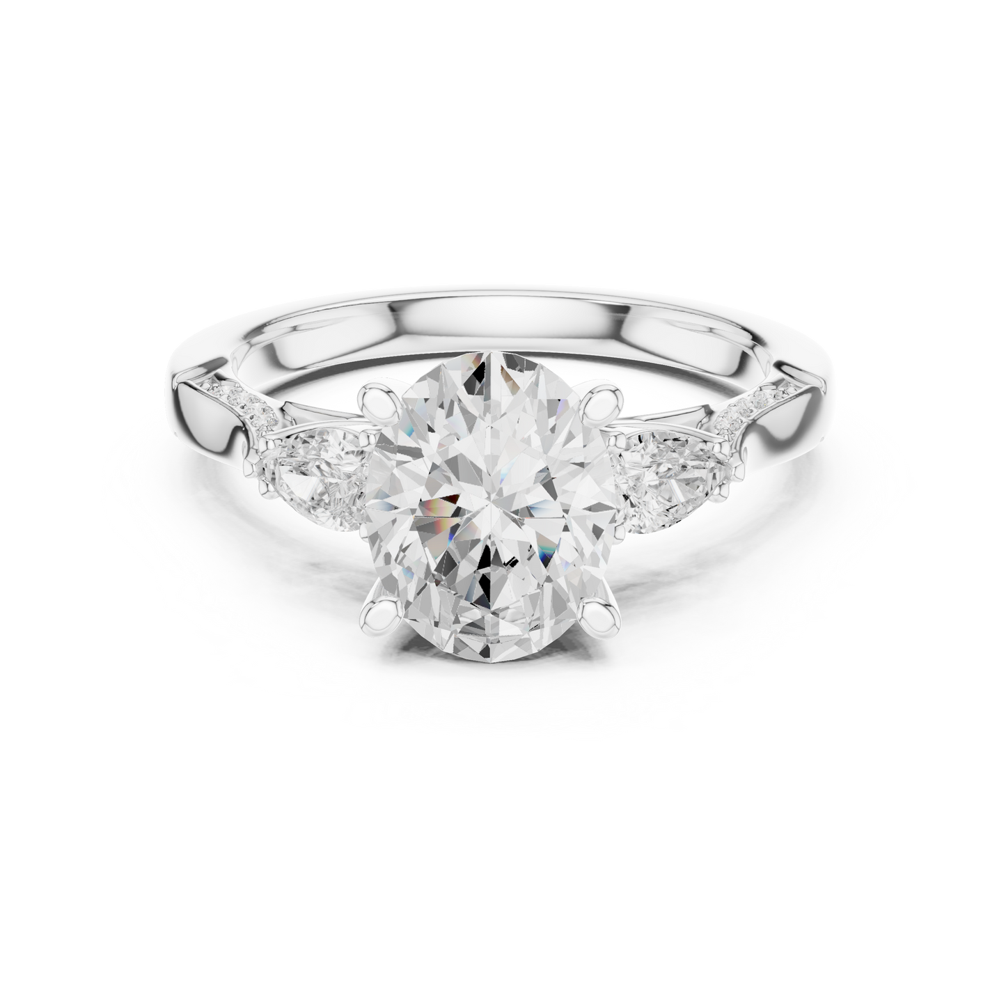 2.54ctw Oval-Cut & Pear Three-Stone Diamond Ring | Yellow Gold Pavé Band
